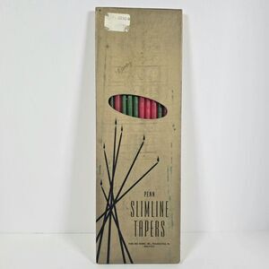 Vintage Penn Slimline Tapers Candles Red Green Set Of 12 MCM 15" Christmas Decor